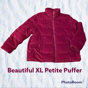 ON corduroy puffer in gorgeous deep raspberry shade